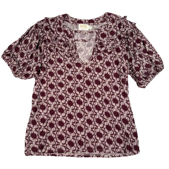 Nation LTD Women's Top Judith Yoked Tee Ikat V-neck Short Sleeve Size Small - Picture 2 of 8